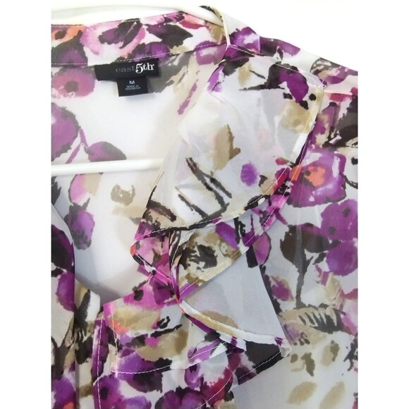 East 5th Blouse Tank Women's M Raspberry Purple Floral Flowey Feminine Career - Picture 2 of 11